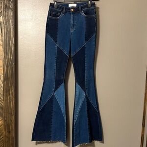 Stylish Women's Flare Jeans - Blue Patchwork